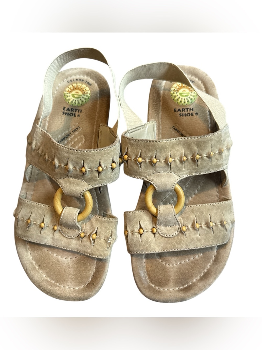 Earth Shoes Apache II Leather Slingback Sandals Beaded Beige 8W Comfort Boho
